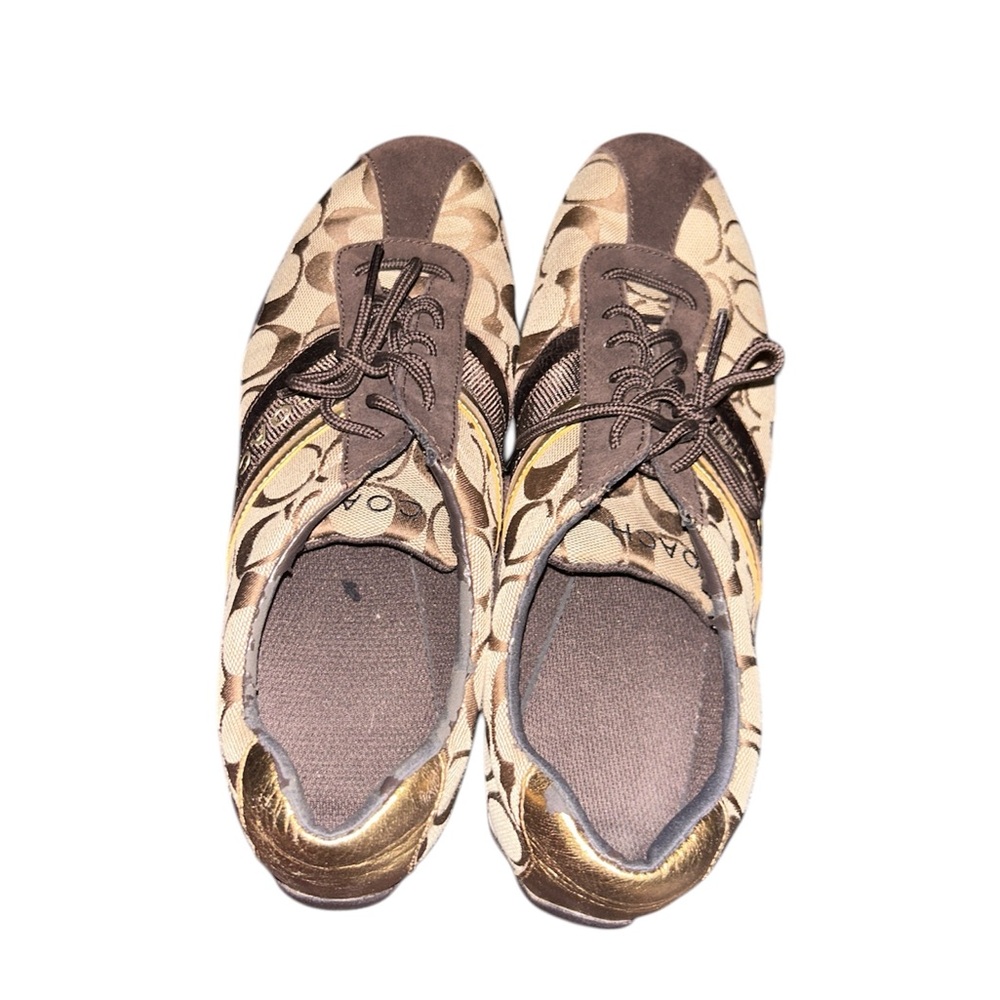 Coach Brown Signature Canvas Sneakers with Gold Heel